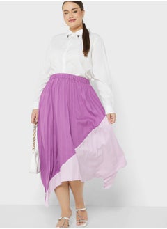 Buy Two Tone Asymmetrical Hem Pleated Skirt in UAE