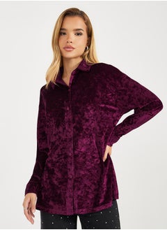 Buy Velvet Look Oversized Longline Shirt in Saudi Arabia