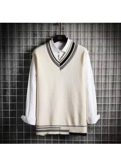 Buy Knit Vest V-Neck Sweater Unisex Spring Autumn Casual White in Saudi Arabia