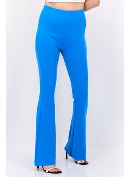 Buy Women Textured Pull On Flare Pants, Cyan in UAE