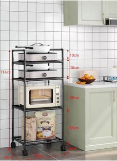 Buy 4-Tier Kitchen Storage Rack with Wheels - High Quality Metal Pipes Storage Shelves for Home Bathroom, Kitchen, Balcony and Garden (Black) in Saudi Arabia