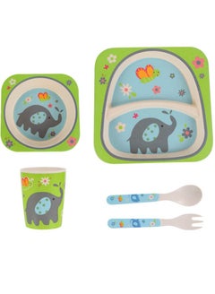 Buy Brain Giggles 5Pcs/Set Bamboo Kids Dinnerware Set Eco Friendly Toddler Plates BPA Free Food Plate Bowl Cup Spoon Fork Set Dishware Sets (Elephant Tableware) in UAE