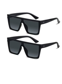 Buy Sunglasses Square Oversized Sunglasses for Women Men 2Pcs UV Protection Anti Eyestrain Big Flat Top Fashion Shield Rimless Shades for Driving Traveling Trendy All-match Sunglasses in Saudi Arabia