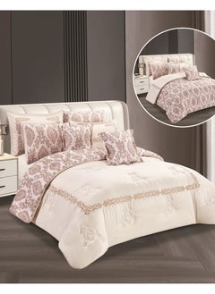 Buy Hours embroidered comforter set with solid fabric 4 pieces single size in Saudi Arabia