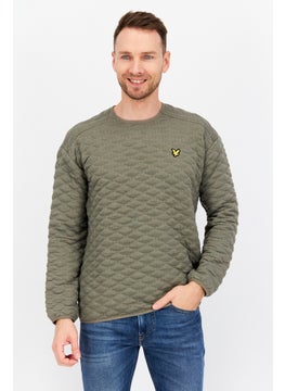 Buy Men Crew Neck Brand Logo Long Sleeve Sweatshirt, Olive in Saudi Arabia