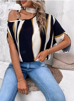 Buy SHEIN  Colorblock Asymmetrical Neck Batwing Sleeve Blouse in Egypt