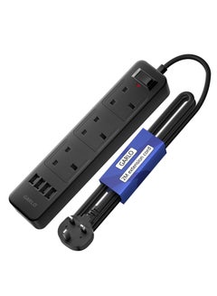 اشتري Power Strips Extension Cord with 3 Outlets, Universal Plug Adapter with 4 USB Ports Surge Protector, Charging Socket with 2M Bold Extension Cord في الامارات