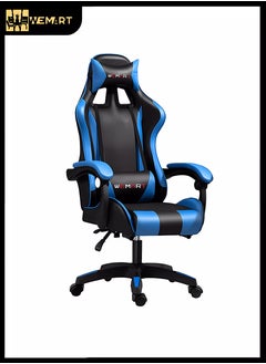 Buy Computer Gaming Chair, Ergonomic High Back Gaming Chair Tilt and Height Adjustable Computer Chair with Neck Massage Lumbar Support, Comfort Armrests and Headrest Blue in Saudi Arabia