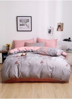 Buy Bedding set without Filler 6 Pieces Reversible Leaves Design Gray Blush Color in UAE