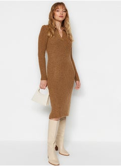 اشتري Camel Midi Knitwear Soft Textured Polo Neck Dress TWOAW24EL00026 في مصر