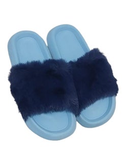 Buy Women's slipper with fur rubber sole, blue color in Egypt
