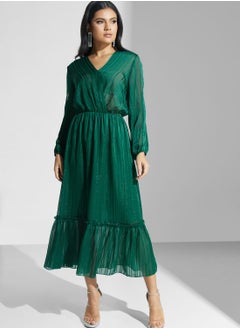 Buy Plisse Wrap Front Midi Dress in UAE