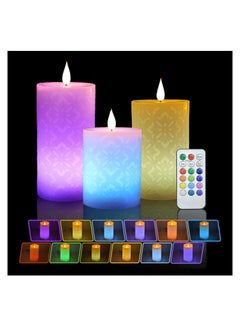 Buy 3PCS Electric Candles, Color Changing Flameless Candles with Remote, Floral Real Wax, Candles Battery Operated, Candles with Timer, 12 Colors LED Flameless Candles Home Decor, D 3"×H 4" 5" 6" in UAE