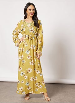 Buy Jalabiya Floral With Belt in UAE