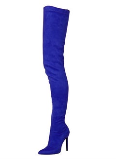 اشتري Suede Pointed Knee High Boots For Women Blue في السعودية