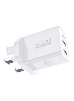 Buy X.CELL 20W USB C PD Fast Charger, Dual Port Type-C QC3.0 Wall Adapter UK Plug, compatible with iPhone 13/12/12 Mini/12 Pro/12 Pro Max, Galaxy-White in UAE