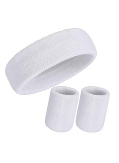 اشتري Sports Headband Sweatband Set Wristband Terry Cloth Moisture Wicking Sweat Absorbing Head Band في الامارات