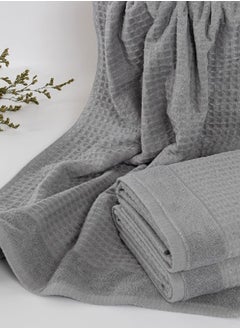 Buy Spa Waffle Terry Reversible Hand Towel, Grey - 500 GSM, 50x80 cm in UAE