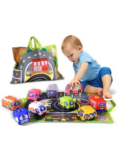 Buy 6PCS Babeland Soft Car Toys with Playmat and Storage Bag - Educational and Safe Plush Vehicles for Toddlers in UAE