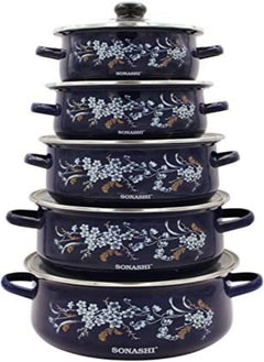 Buy Sonashi Enamel Floral Design Cookware Casserole Set With Lids (5 Pieces) Sew-015 in UAE