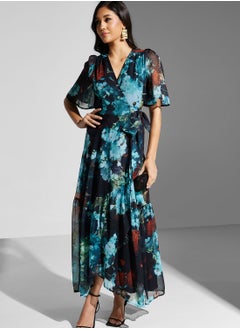 Buy Surplice Neck Tie Detail Dress in Saudi Arabia