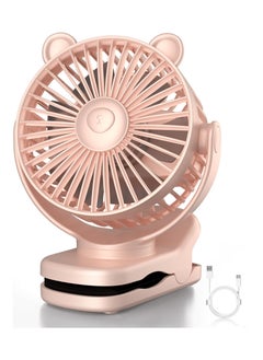 Buy Portable Clip on Fan, Small Desk Fan Battery Operated, 360° Rotation, Bear Design, 3 Speed, Mini Table Fan USB Rechargeable, For Home Office Outdoor Travel (Pink) in Saudi Arabia