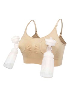 Buy Hands Free Pumping And Adjustable Breast-Pump Holding With Nursing Bra - Beige, XL in UAE