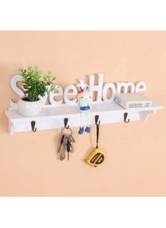 Buy Key Holder White Sweet Home Key Hooks with Shelf Wooden Hanging Coat Key Holder Floating Shelves Home Office Wall Decoration in UAE