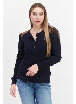 Buy Women Crew Neck Ribbed Sweatshirt, Navy Blue Combo in UAE