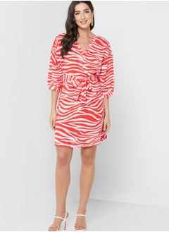 Buy V-Neck Tie Detail Dress in UAE