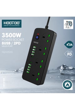 Buy POWER SOCKET MX-EC001 with four triple ports and 10 USB ports, eight of which are of the type USB-A and two of the type USB-C PD , 3 meter length, with a power of 3500W and safety button black in Saudi Arabia