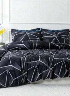 Buy Various King/Queen/Single Size Duvet Cover Set, Black with Grey Geometric Design in UAE