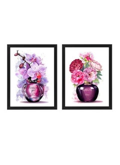 اشتري Set of 2, Perfume and Flower Framed Poster 30x40cm - Fashion-Inspired Floral Art  for Living Room or Bedroom في الامارات