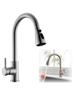 اشتري Kitchen Faucet with Pull Down Sprayer, High Arc Single Handle Single Hole Stainless Steel Kitchen Sink Faucet with 3 Functions Sprayer for Commercial Modern RV, Brushed Nickel في السعودية