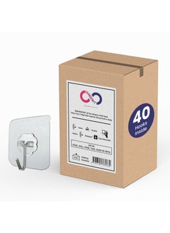 Buy Pack of 40 Self Adhesive Clear Wall Hooks - No Drill Transparent Hooks Perfect For Hanging Towels, Clothes, Calender, Clock, Keys Holds Upto 2.5kg in UAE