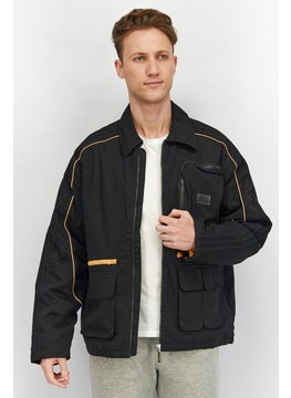 اشتري Men Athleisure Sports Lapel Padded Black Jacket, Black في الامارات