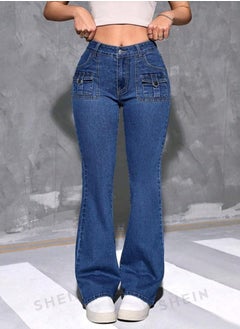 Buy SHEIN EZwear Casual Denim Flare Pants With Slanted Pockets in Egypt