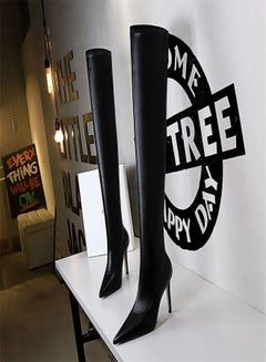 Buy Pointy Knee-Length Boots 9.5CM Black in UAE