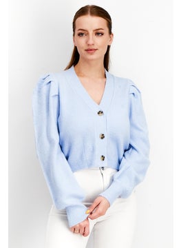 اشتري Women V-Neck Knitted Cropped Cardigans, Sky Blue في الامارات