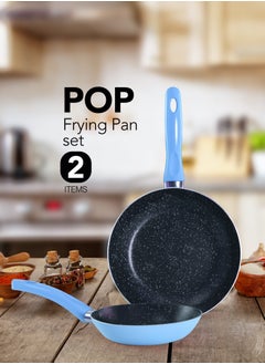 Buy pop Frying Pan set 2 pes 22-26   7Layer Granite Coating Non-Stick Surface - Bakelite Handle - BLUE in Saudi Arabia