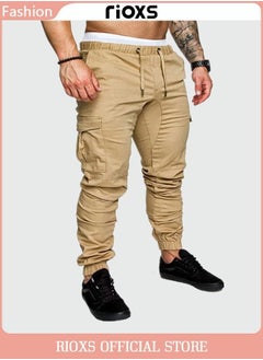 Buy Men's Cargo Pants Athletic Workout Breathable Pant Elastic Waist Trouser With Multi Pockets in UAE