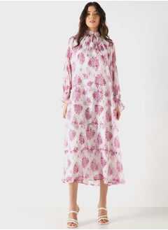 Buy High Neck Floral Print Dress in Saudi Arabia