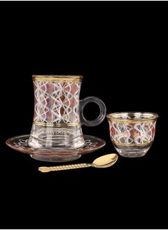 Buy 48-Piece Tea & Coffee Glass Set Clear/Gold/Red, Serve for 12 in Saudi Arabia