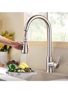Buy Brushed kitchen faucet single hole pull-out spout kitchen sink faucet mixer flow nozzle in Saudi Arabia