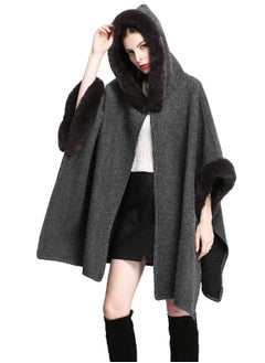 Buy Women's Batwing Faux Fur Hooded Cloak Poncho Cape (One Size, Gray) in UAE