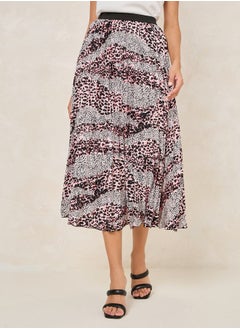 Buy Animal Print Pleated Midi Skirt in Saudi Arabia