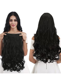 اشتري 24" 1-Pack 3/4 Full Head Curly Wave Clips in on Synthetic Hair Extensions Hairpieces for Women 5 Clips per Piece-Natural Black في السعودية