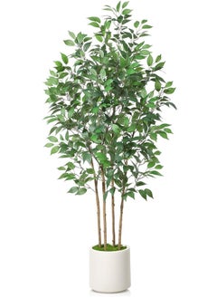 Buy Ficus Artificial Tree 180CM with White Planter, Indoor Faux Silk Plant with Green Moss for Home Office Corner Decor, Set of 1 in Saudi Arabia