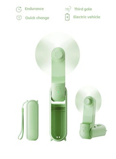 Buy Mini Fan 3 IN 1 Rechargeable Hand Fan Foldable Small Fan With Power Bank Function 2000mAh Cooling Fan Green in UAE