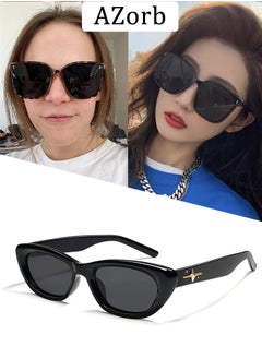 Buy Oval Sunglasses Women Cat Eye Trendy Retro Sun Glassess for Women's Ladies Eye Sunglass UV400 Protection Men Womens Sun Glas for Travel Shades Daily Eyewear Black in Saudi Arabia